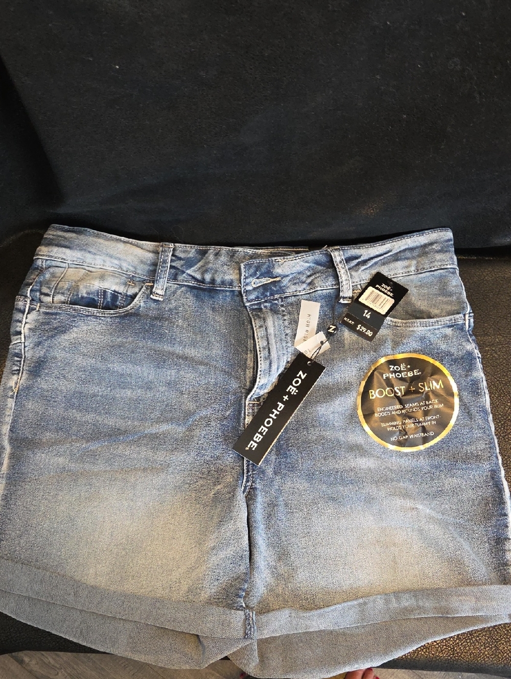 Zoe + Phoebe Size 14 High Rise Stretch  Light Wash Denim Shorts